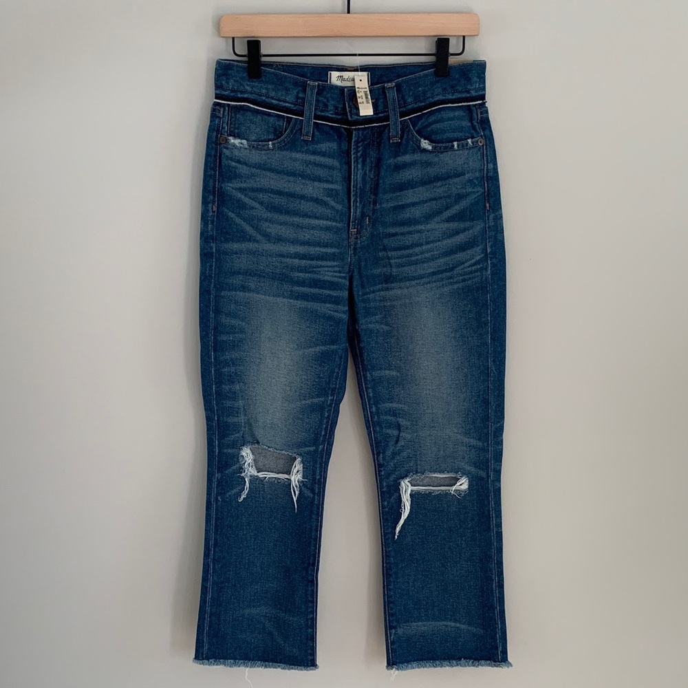 Madewell Retro Crop Bootcut Jeans Knee-Rip Edition Size 26 NWT